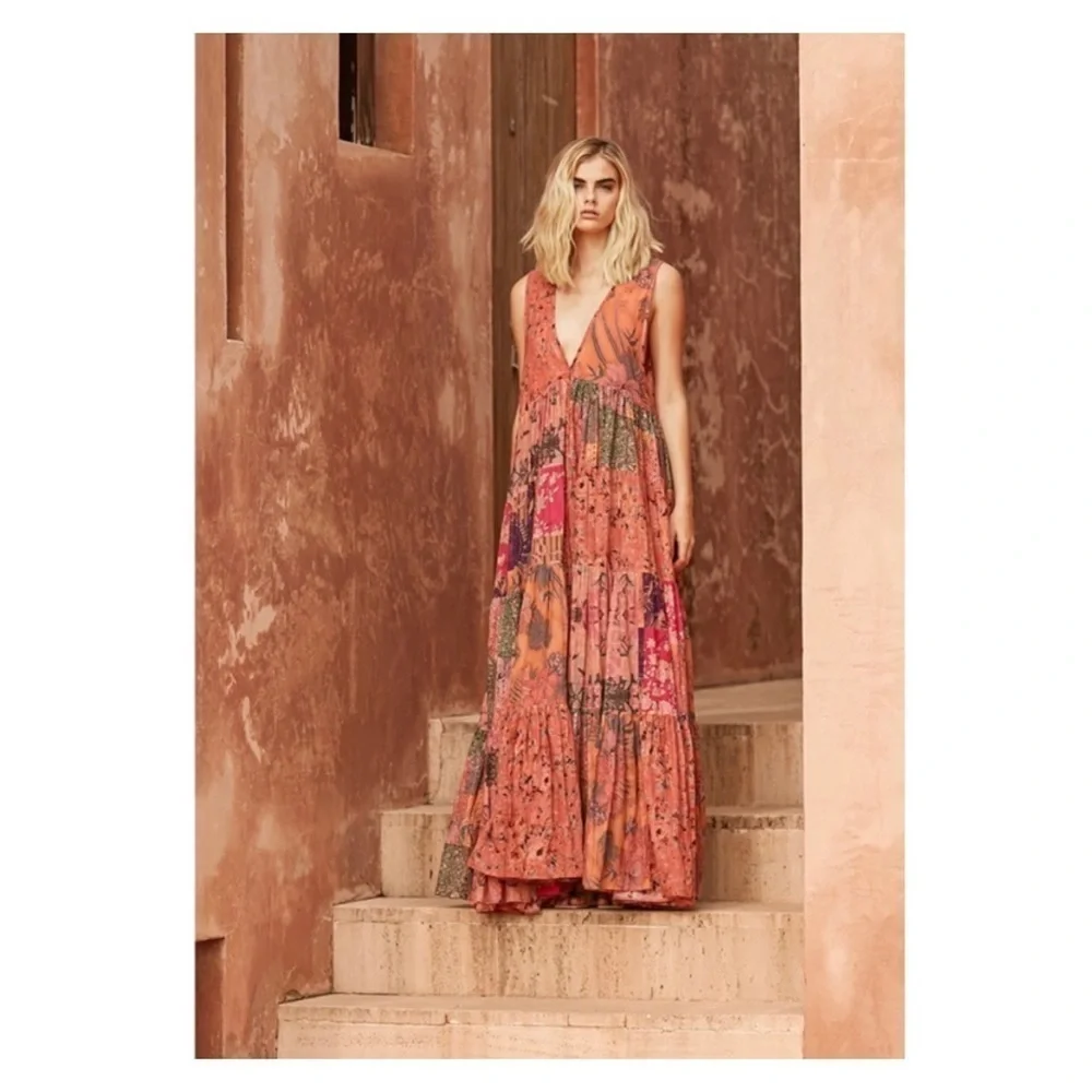 Mes Demoiselles Bonnie Floral Maxi Dress Deep V Boho Multicolor 38